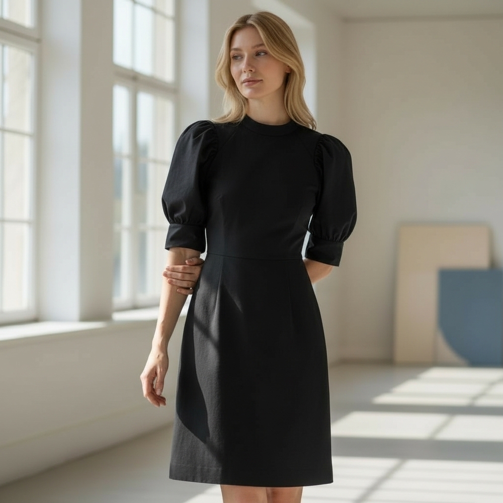 Prologue Black Puff Sleeve High Neck Keyhole Mini Dress - Small
